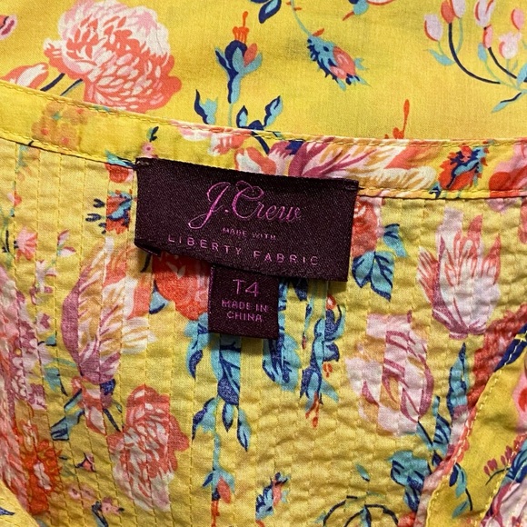 J Crew Liberty London Magical Bouquet Popover Blouse Yellow Floral Roses Pintuck - Picture 7 of 10